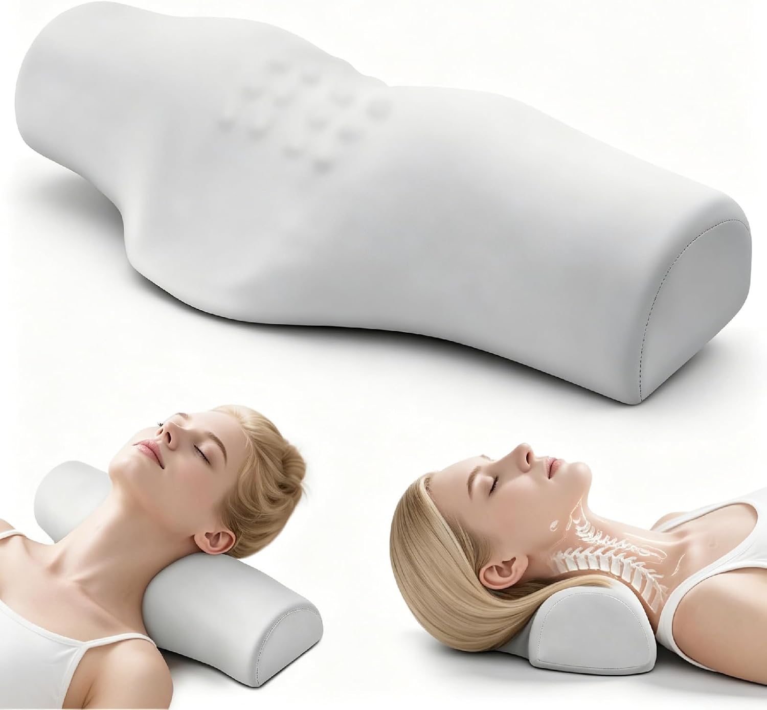 Cervical Neck Roll Pillow for Neck Pain Relief, High-Density Memory Foam Sleeping Decompression Support, Shoulder Relaxer & Neck Bolster (Adult Size)