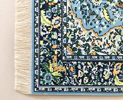 3 Piece Set, Matching Rug Style Mouse Pad, Miniature Carpet Coaster And Bookmark, Elegant Office Accessories, Colorful, Novelty, Blue #TOP5