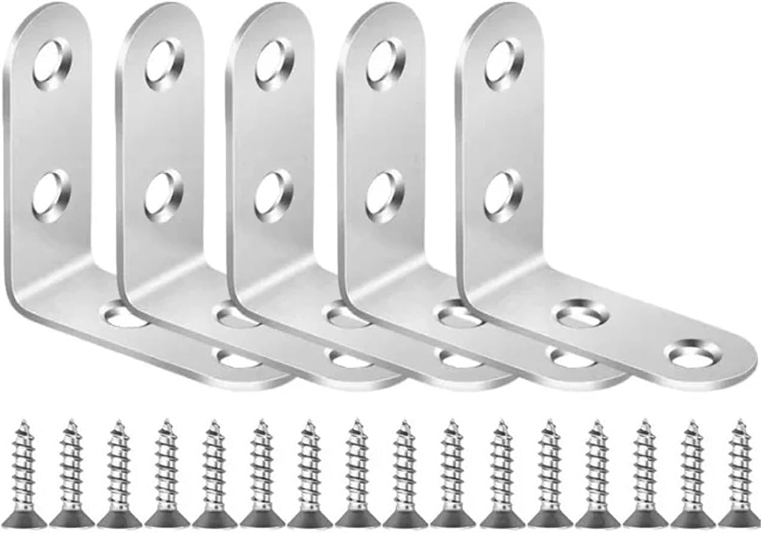 L Brackets Stainless Steel with Screws Cabinet Corner Brace Joint Fastener Wood Screens Shelf Furniture Hardware(5set-16x50mm)