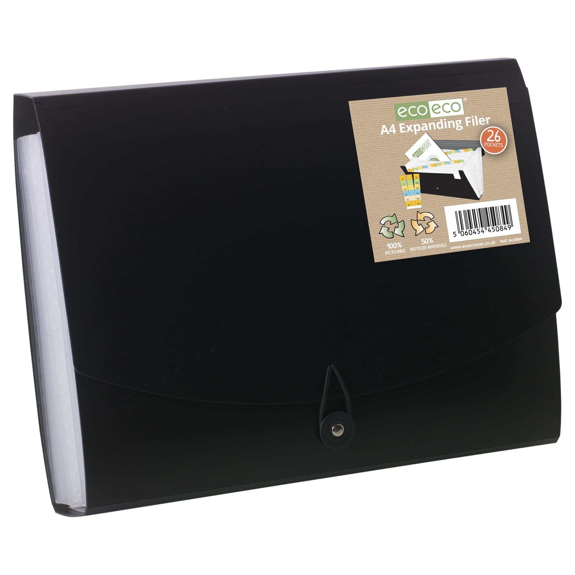 Eco-Eco Black A4 Expanding File, 26 Pockets