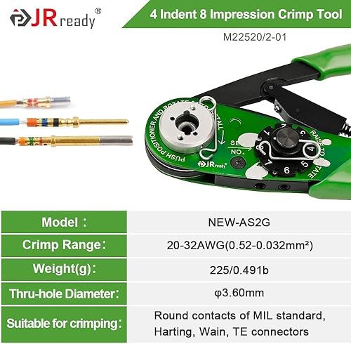 Miniatura 2 de JRready ST2060-AS2G M22520 2 01 Kit de crimpadora de sangría NEW-AS2G 615717 Herramienta de crimpado de aviación y 7 posicionadores y calibre G125