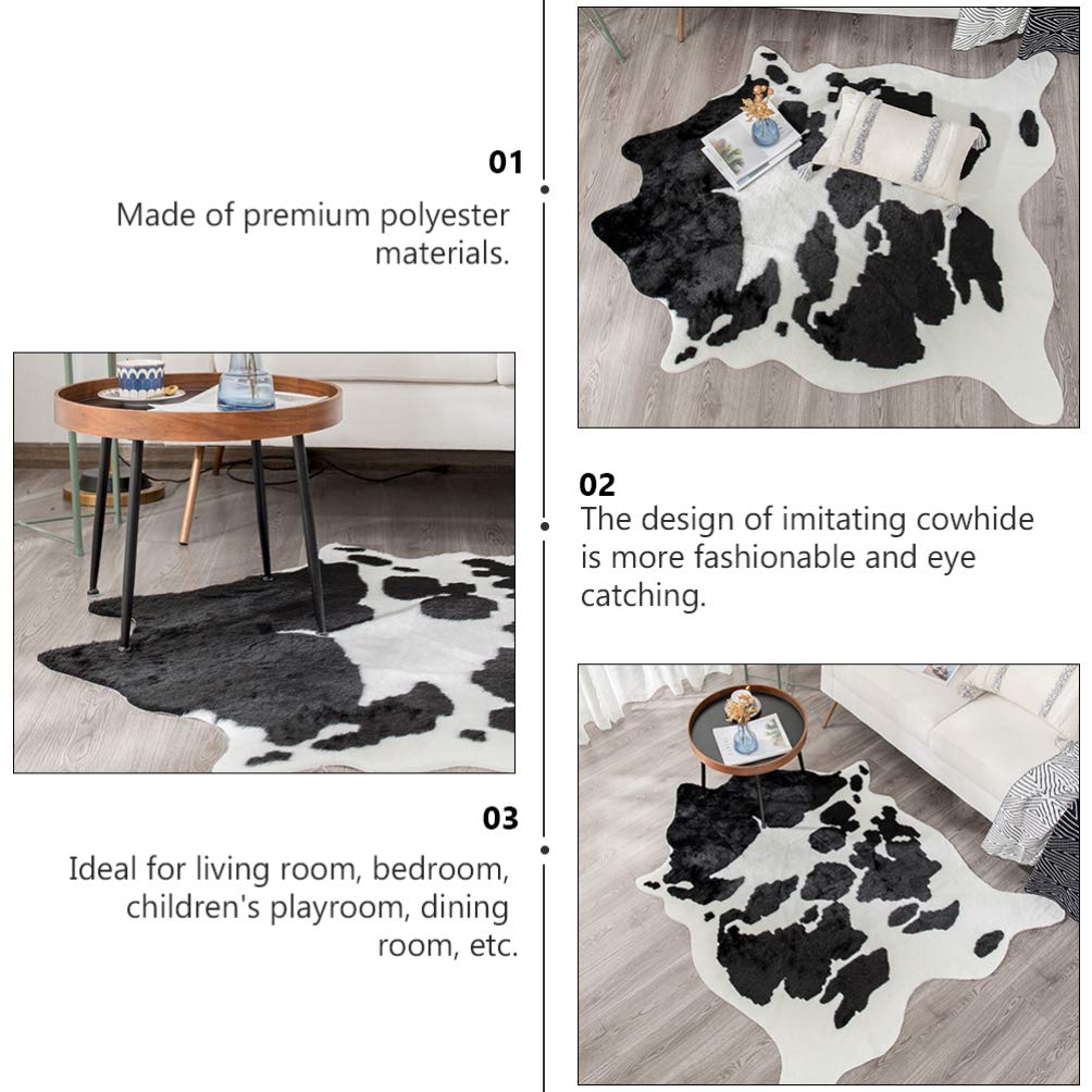 VOSAREA Tapis de Sol Imitation Peau de Vache Blanc Antidérapant en Polyester Multifonction pour Décoration Maison et Chambre
