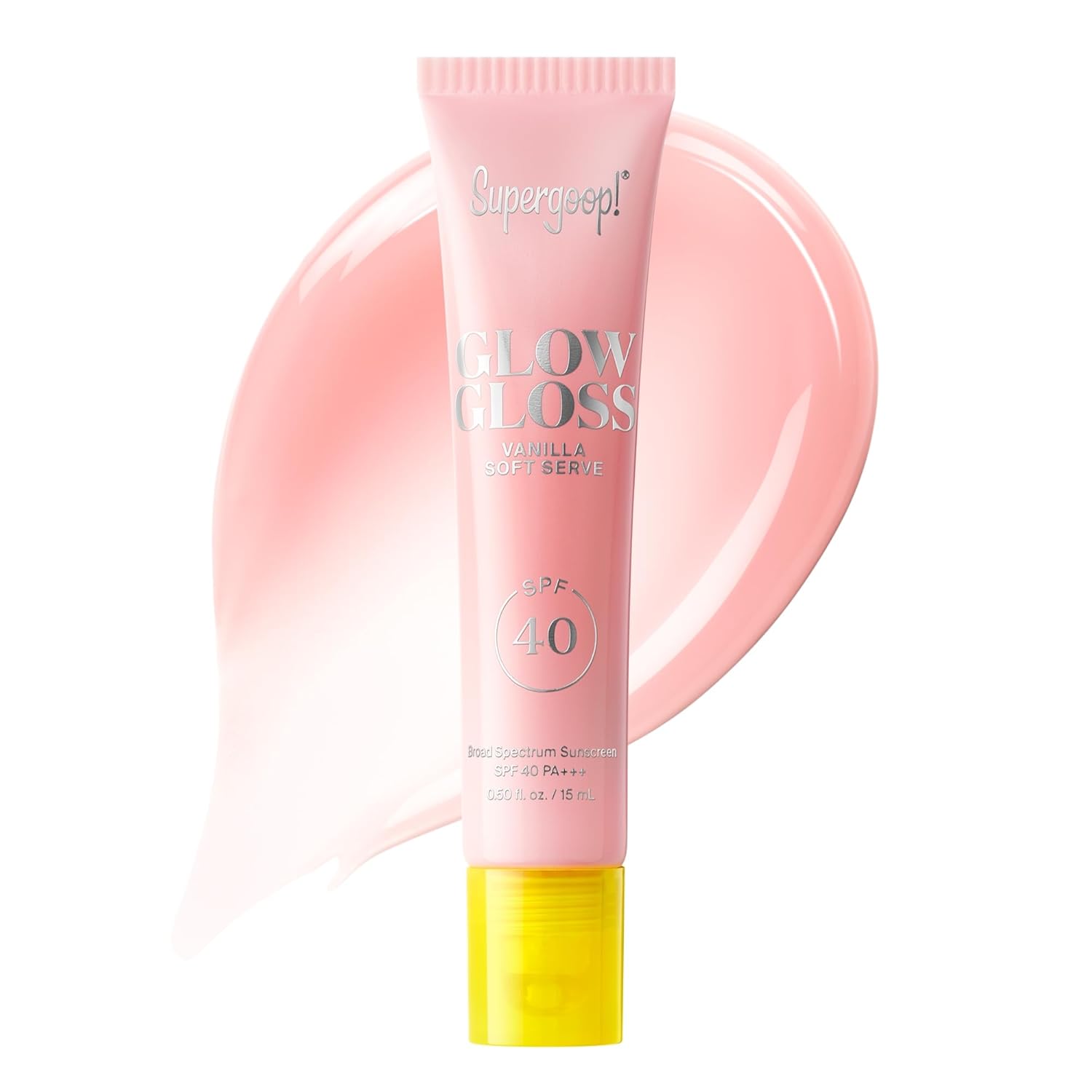 Supergoop! Glow Gloss SPF 40 Lip Balm, Vanilla Soft Serve (Sweet Cream Flavor, Sheer Soft Pink Tint) - Broad Spectrum Protection with a Non-Sticky, High-Shine Finish - 0.5 fl oz