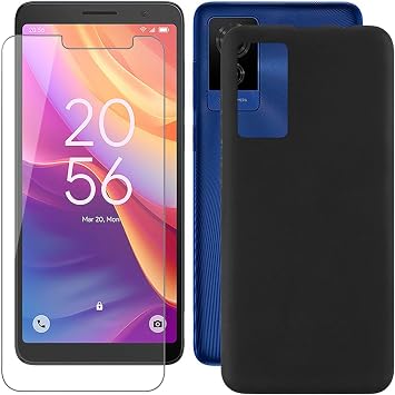 Cover for TCL 501 T433D 6.00 inch Screen Protector and Soft Silicone Shell Black Phone Case TPU Bumper - Tempered Glass 9H Hardness Protective Film