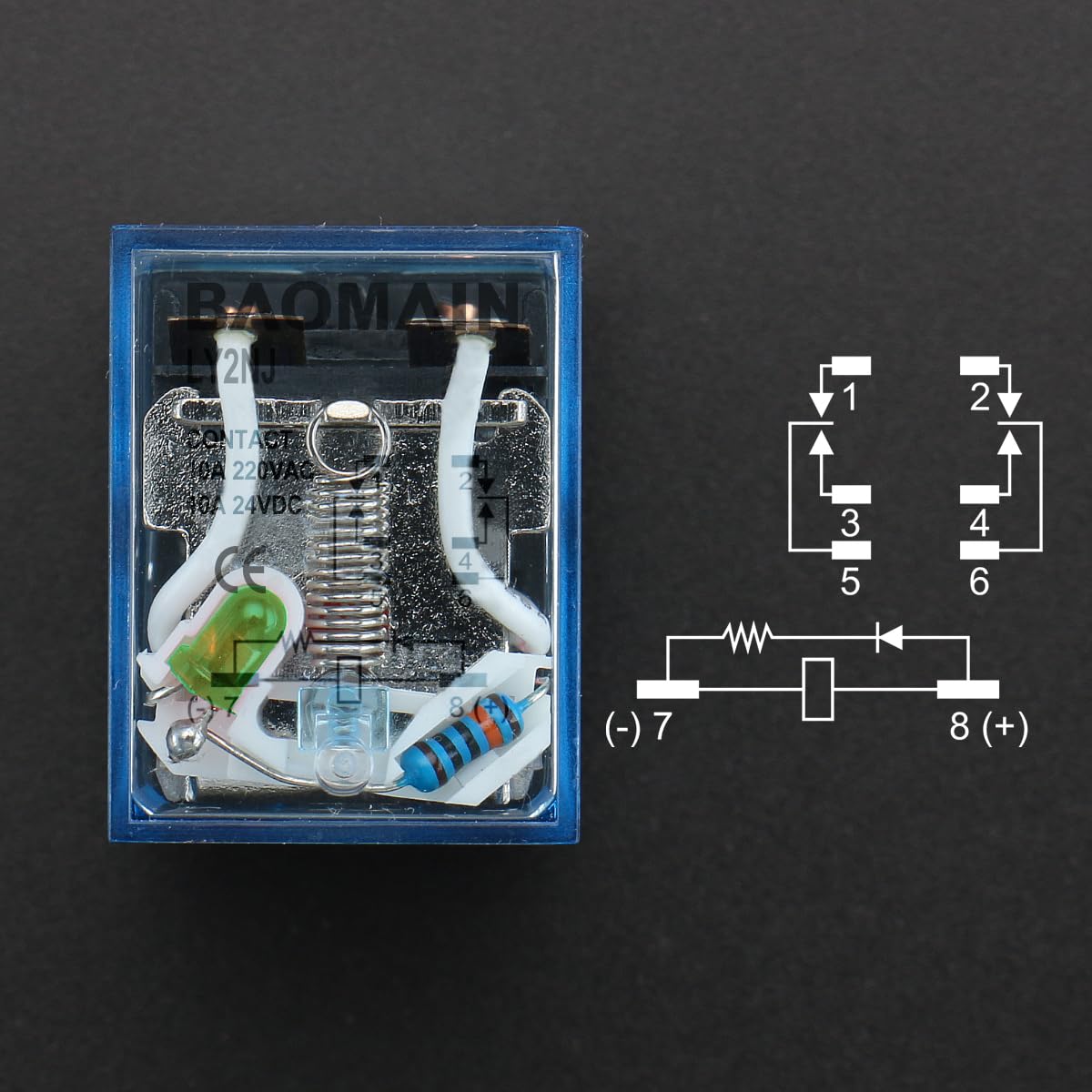 Baomain 2PCS LY2NJ General Purpose Power Relay, DPDT 8 Pins Electromagnetic Power Relay Green/Red LED (24, Volts (DC))