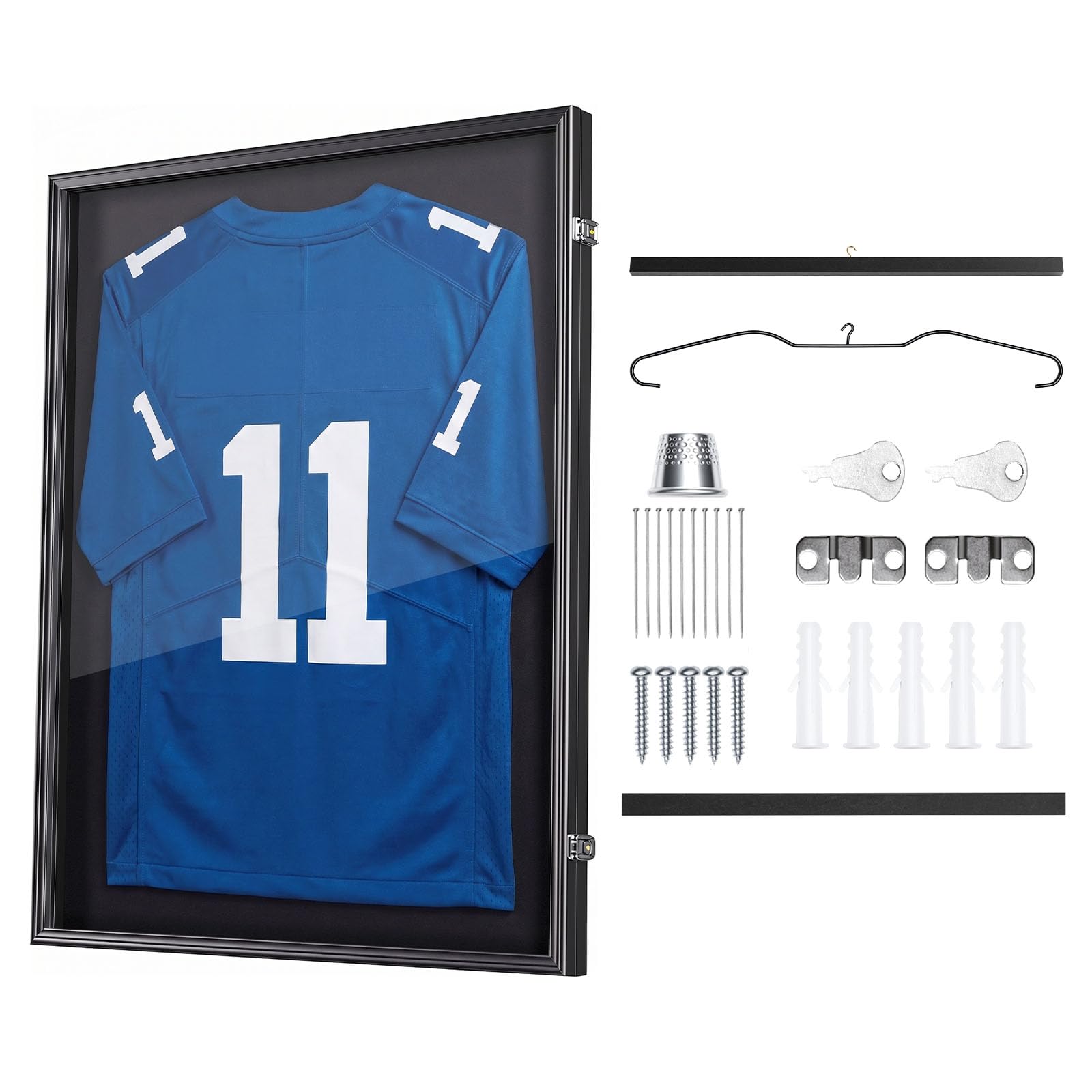 VEVOR Marco de Camisetas de Madera 70 x 90 x 4 cm, Vitrina para Camisetas Deportivas con Panel de Policarbonato con Protección UV, Expositor para Uniformes de Baloncesto, Fútbol, Béisbol, Negro