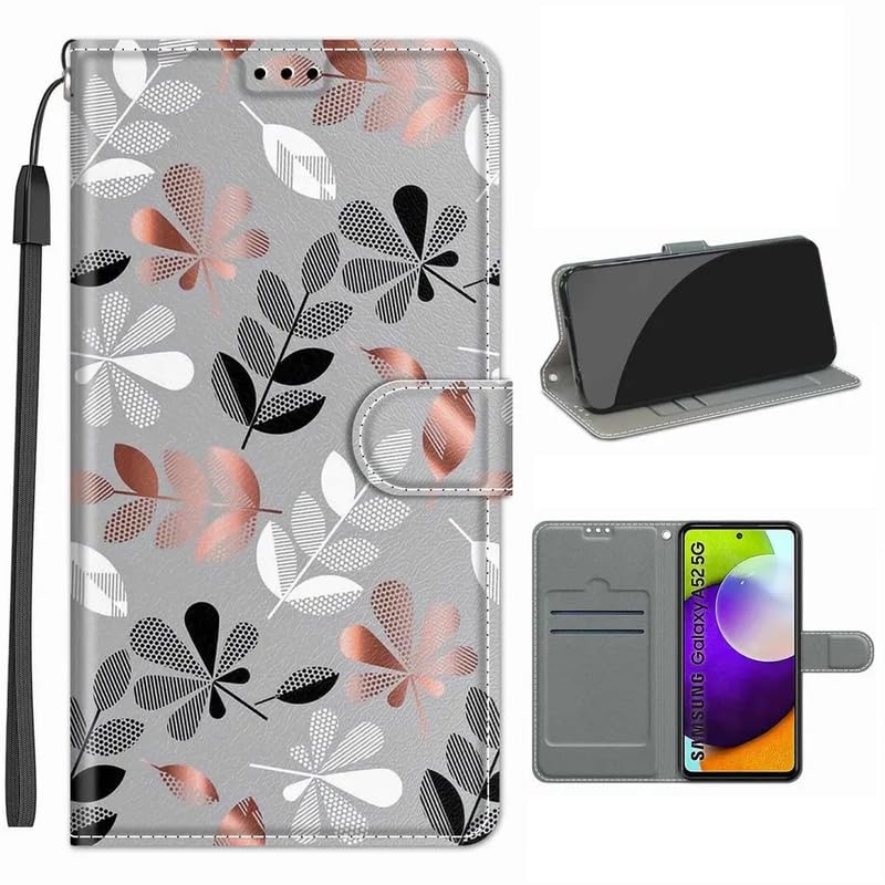 Image of Dkandy for Motorola Edge 60 Fusion Printed PU Leather Magnetic Wallet Case Flip Cover for Motorola Edge 60 Fusion (Grey with Leaves)