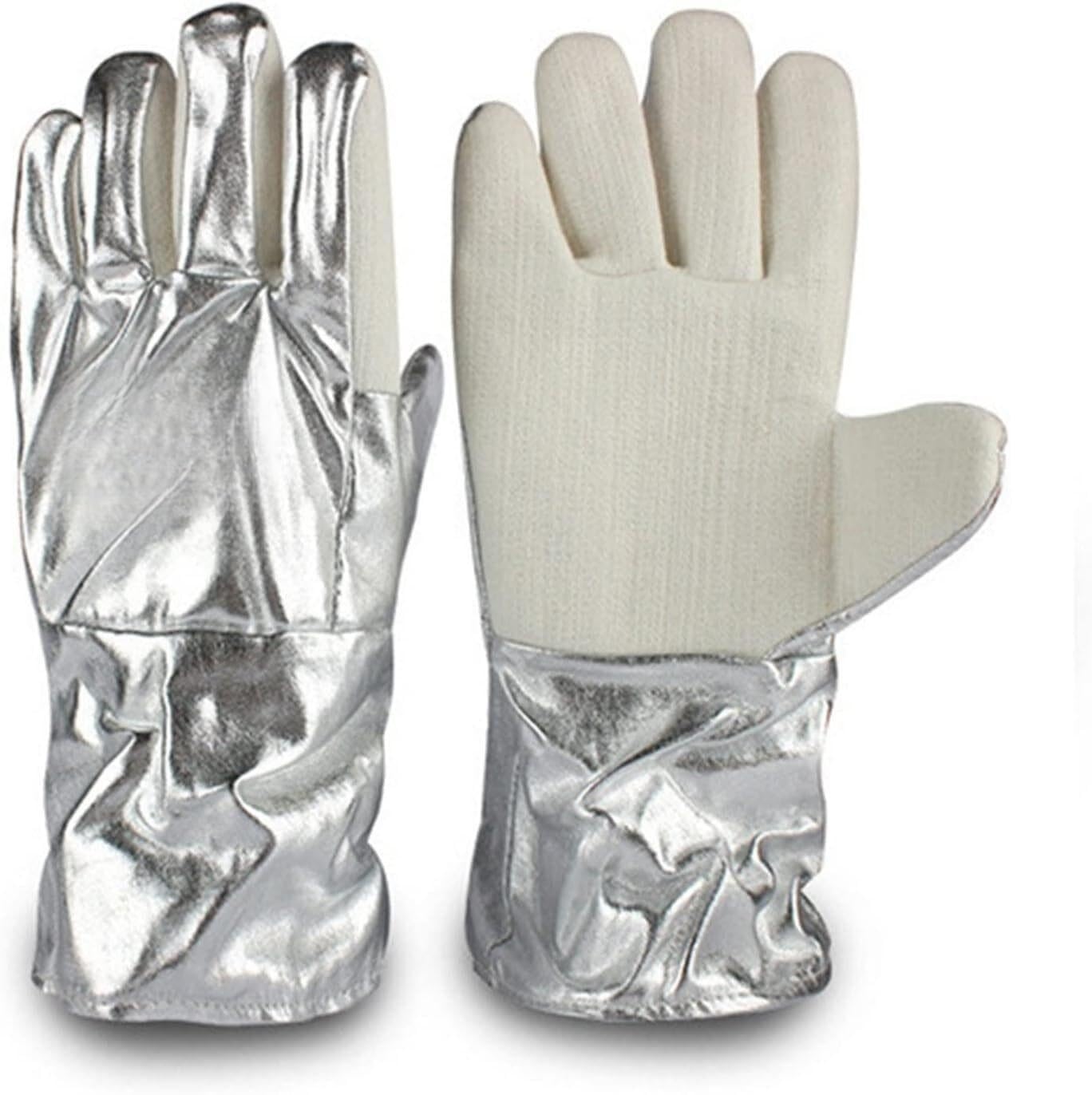 PIWINE Gartenhandschuhe, schnittfeste Handschuhe, feuerfeste Handschuhe, Grill- und Kaminhandschuhe aus Aluminiumfolie, hochtemperaturbeständige Handschuhe, Handschuhe for Metallurgie-Schweißöfen