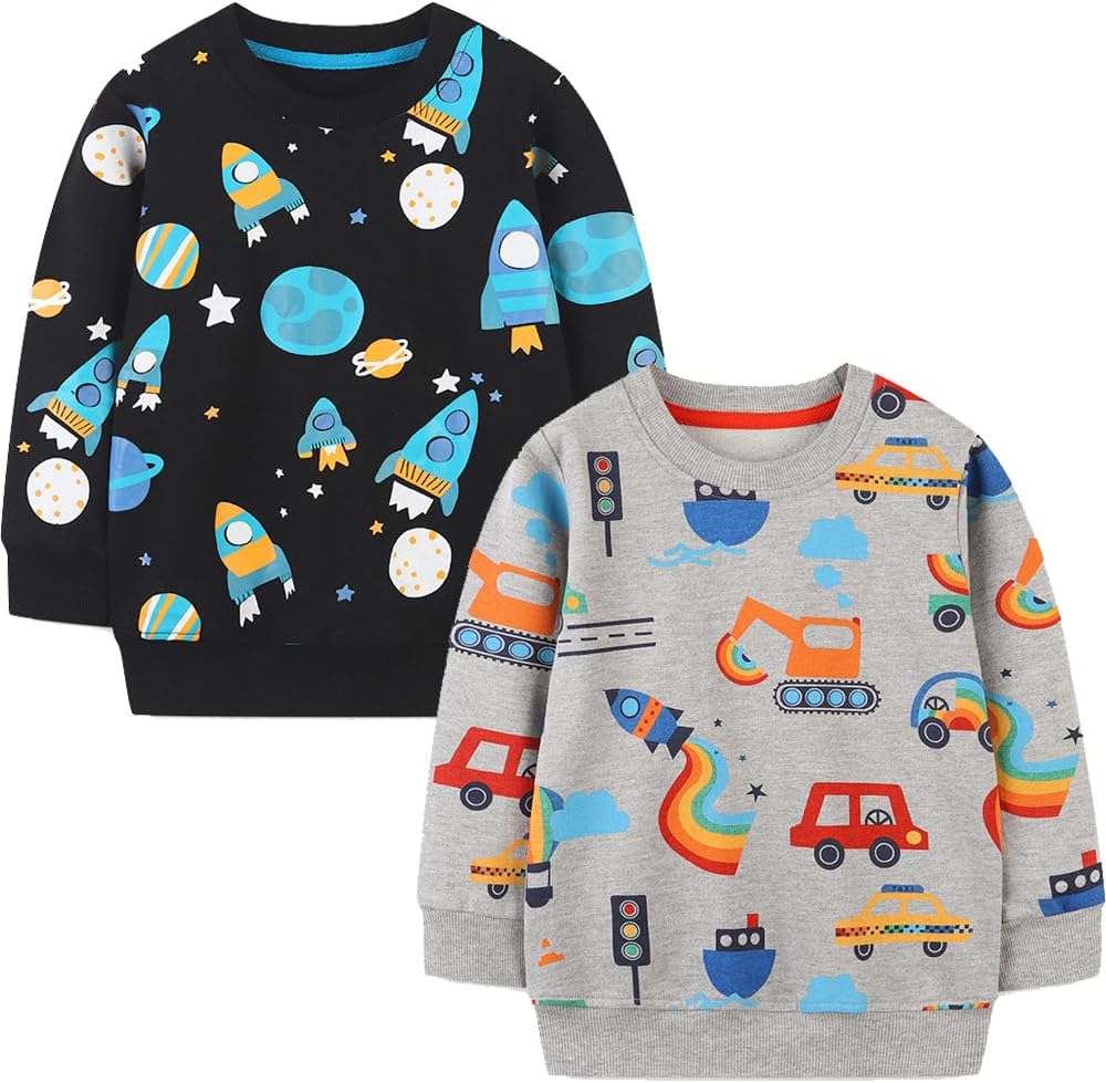 GFQLONG Toddler Boy Sweatshirts,Boys Pullover Crewneck Long Sleeve Shirts,Cotton Dinosaur Cartoon Sweaters Tops