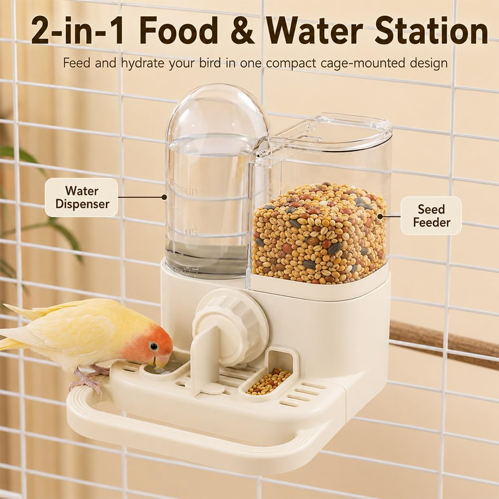 2-in-1 Automatischer Vogelfutter- und Wasserspender | Kompakte Zwei In Eins Futterstation Mit Getrenntem Wasser Und Futterbereich Für Eine Saubere Tägliche Vogelpflege