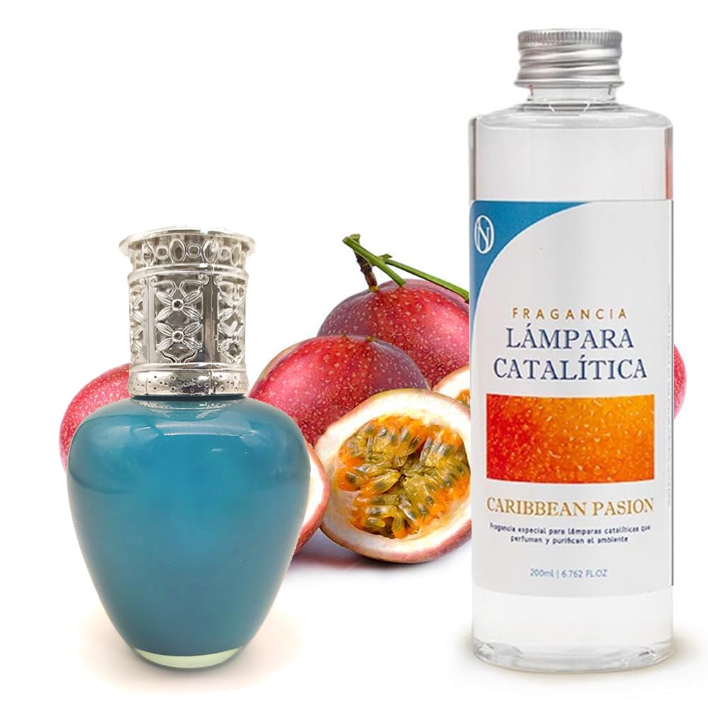 Pack Ahorro Lámpara Catalítica Aqua Marina + Fragancia Aroma Caribbean Passion 500ml. Elimina Malos olores e impurezas, perfuma y Limpia.