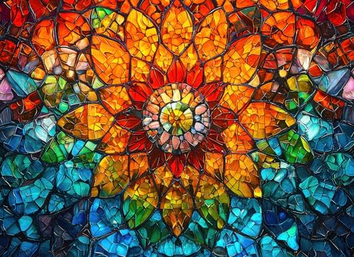 Rompecabezas de Vidrieras 'Flower of Life' para Adultos, 1000 Piezas, Desafío Extremadamente Difícil, Rompecabezas Mosaico Colorido de 70 x 50 cm miniatura 1