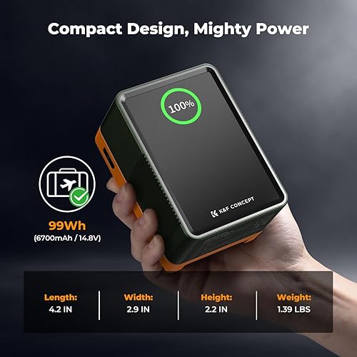 Miniatura 6 de K&F CONCEPT Batería de Montaje en V de 99Wh con Carga Rápida PD100W 14.8V/6700mAh Mini Batería de Montaje en V con D-Tap, DC, USB-C Dual, USB-A