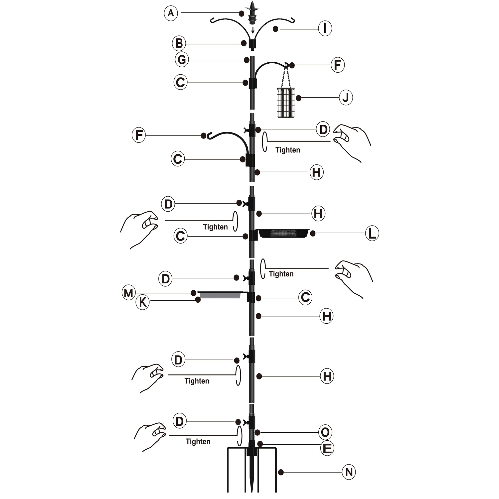yosager Kit de mangeoire pour oiseaux de qualité supérieure, 228,6 x 58,4 cm, support de pot de fleurs, kit de suspension multi-mangeoires avec suif en métal et bain pour observer les oiseaux, attirer