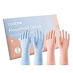 COOLJOB 2 Pairs Thickened Rubber Gloves with Cotton Lining & Non-slip Grip, Colorful Household Long Lasting Dishwashing Gloves for Kitchen & Bathroom Cleaning, Orange & Blue, Small