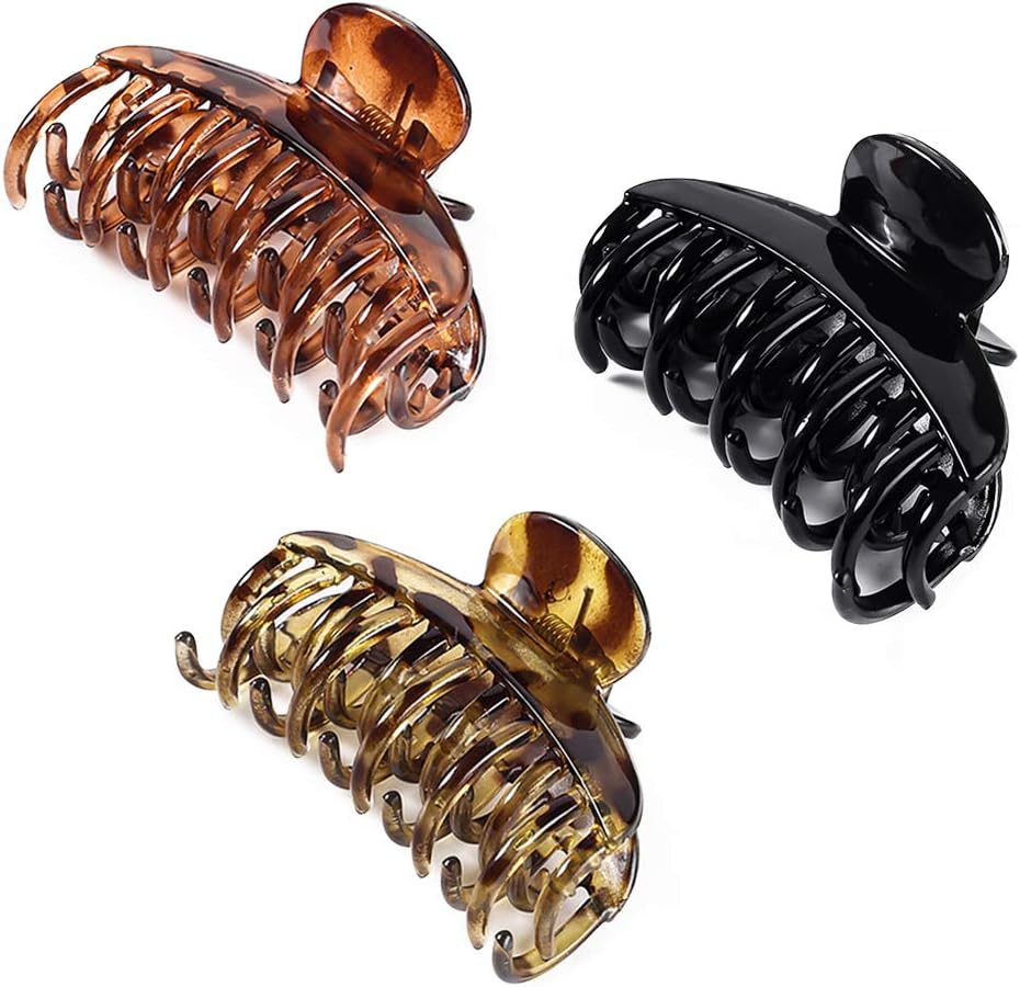 3 PCS 2.5 Inch Tortoise Shell Hair Claw Clips Double Row Teeth Plastic Hair Jaw Clips Hair Barrettes Thick Medium Thin Hair Clips for Women
