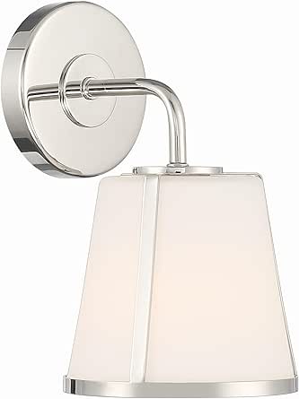 Crystorama Fulton 1 Light Polished Nickel Sconce with White Glass Shade