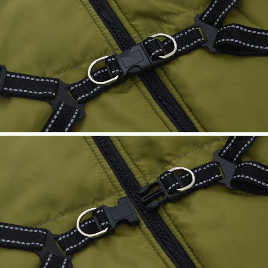 Hundemantel Geschirr wasserdicht reflektierend Armeegrün L44 aus Polyester und Vlies, mit Fleece Futter, Reißverschluss, D Ring, verstellbar für Herbst Winter Outdoor Spaziergang