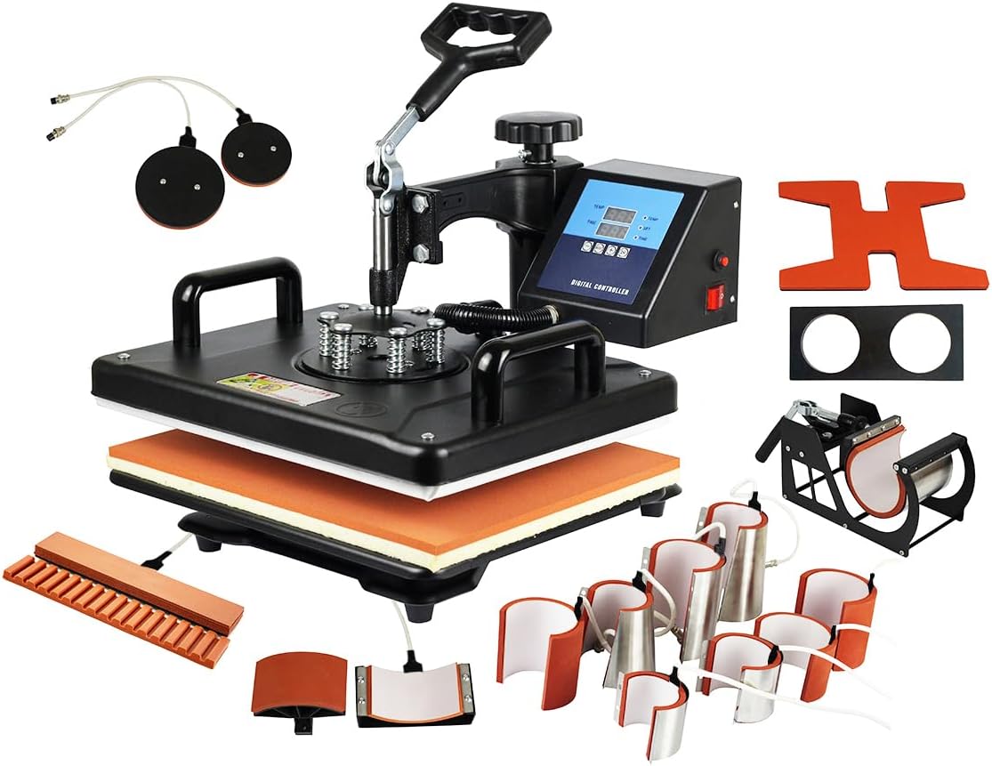 Upgraded 15 in 1 Heat Press Machine for T-Shirts,Hats,Mugs,Pens &More 12x15 Inch Heat Press 360-Degree Rotation Swing Away Sublimation Machine Dual-Tube Tshirt Press Machine Digital Control