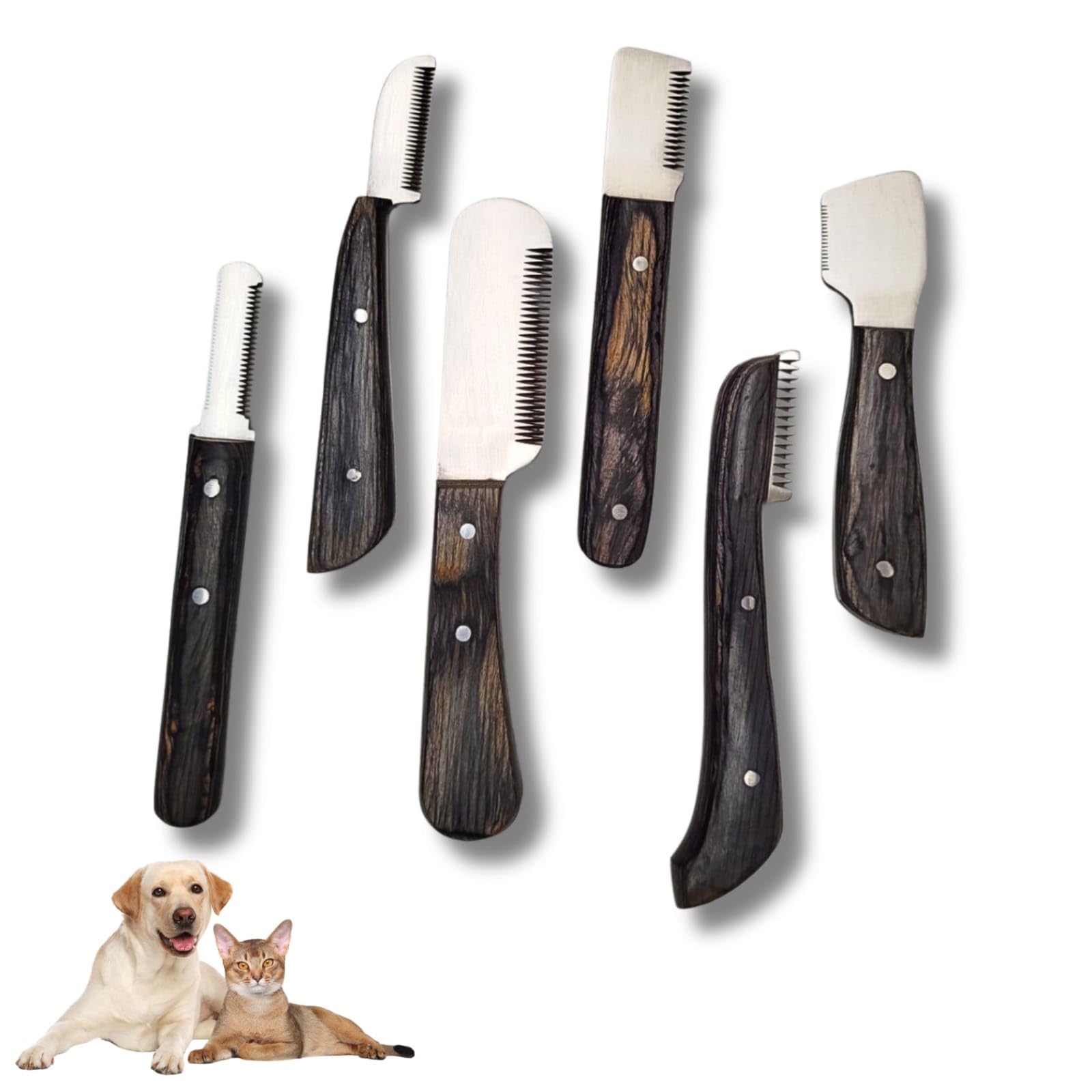 Professional Stripping Knife Kit – 6 Piece Pet Grooming Set for Dogs & Cats Wooden Handle Deshedding Tools with Storage Box (Gray)