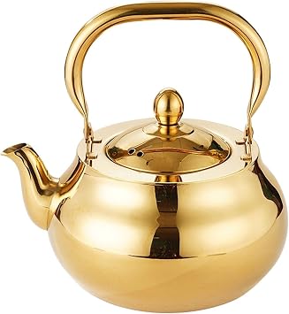 Gold Tea Kettle Stovetop, 304 Stainless Steel Tea Pot, Teapot with Tea Strainer Home Restaurant Induction Cooker