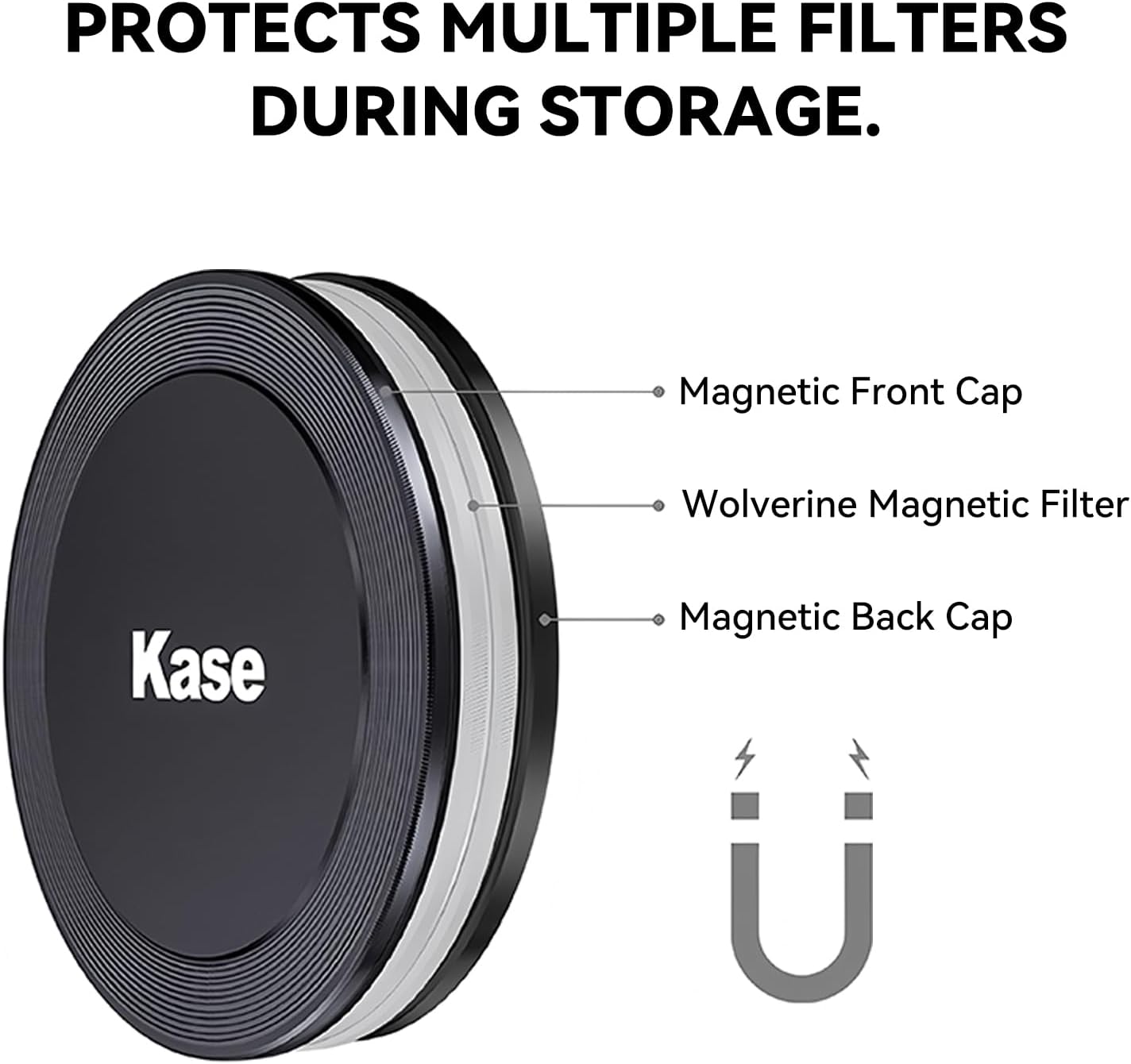 Kase 82mm Front Lens Cap, Magnetic CNC Aluminum + Optical Glass, Quick Press-On Install, Anti-Loss Design, Fits for Canon, Nikon, Sony, Fuji DSLR & Mirrorless Cameras