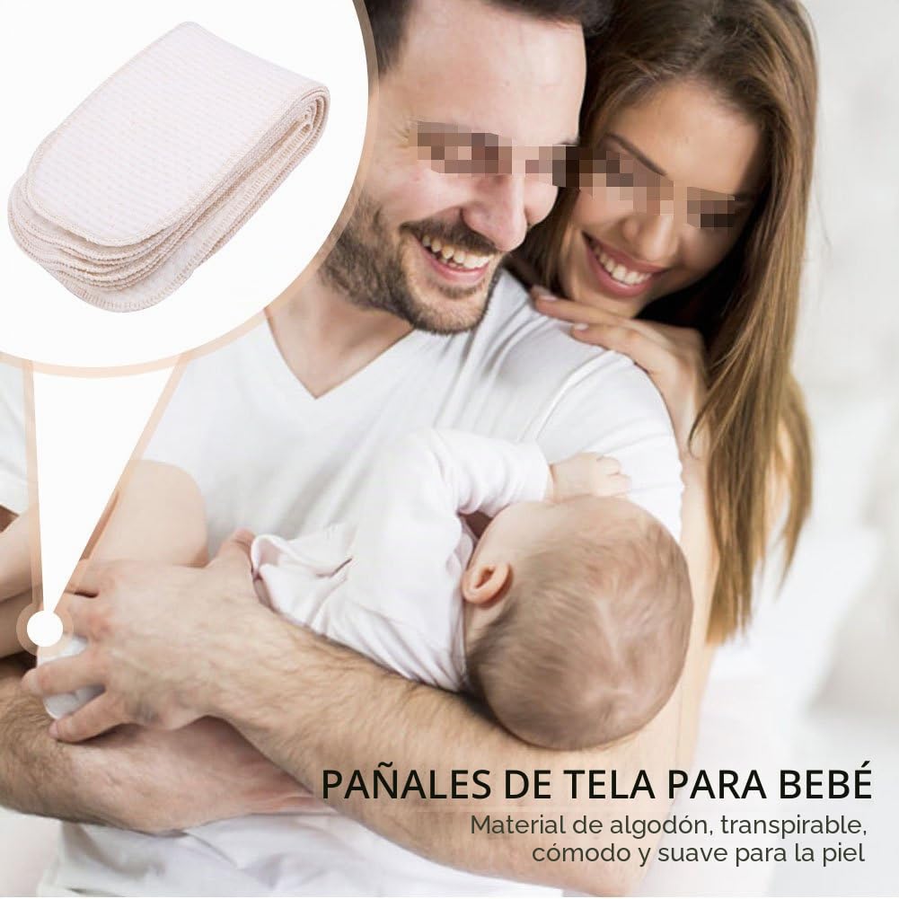 Pañales Reutilizables de Algodón 10 Piezas Transpirables Insertos de 3 Capas para Bebés y Recién Nacidos