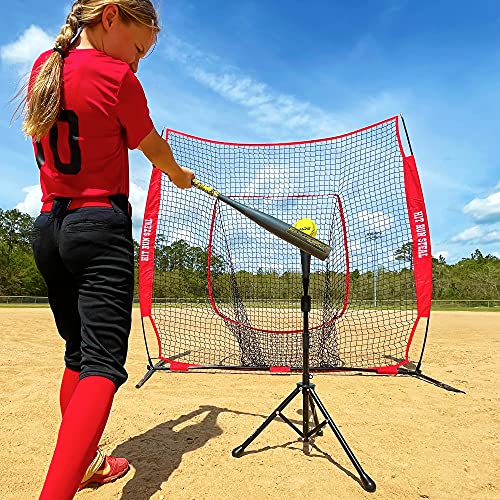 Hit Run Steal Heavy Duty Baseball And Softball Portable Travel Batting Tee. Easy Adjustable Height, Rolled Flexible Rubber Tee Top. Hitting Tee For Any Age Player Baseball, Softball Or Tball. #TOP4