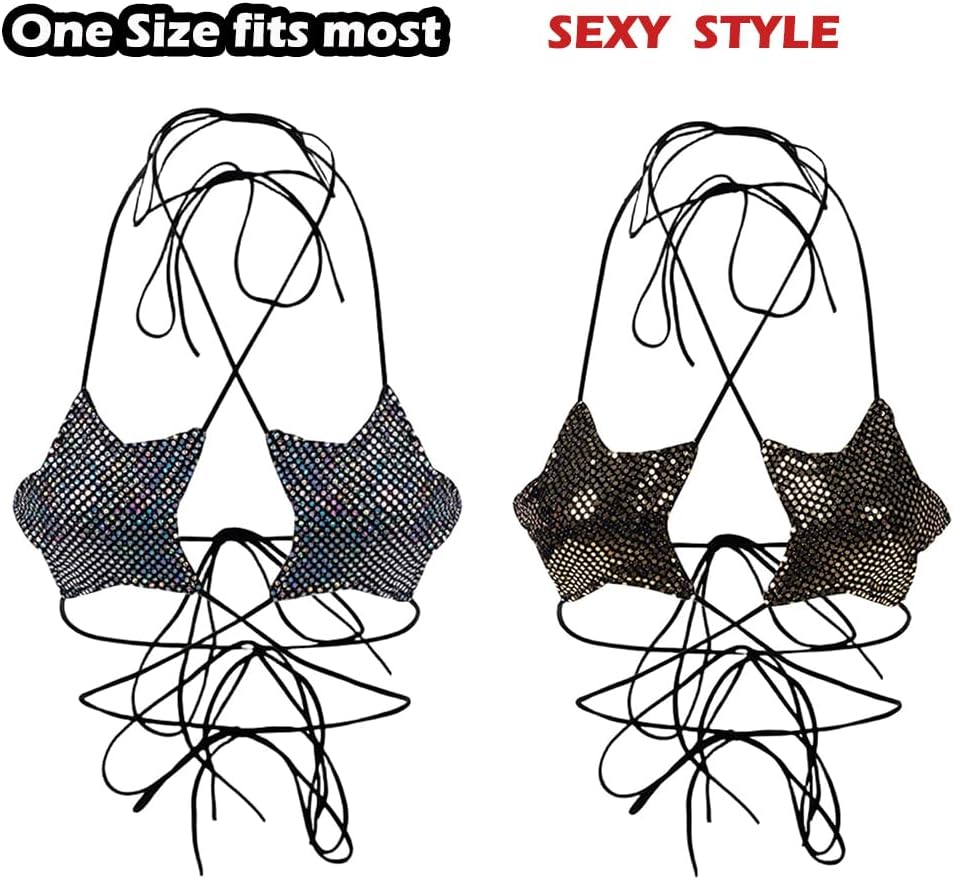 Women Shiny Rhinestones Rave Star Bra Top Sexy Backless Tank Top Lace Up Wrap Around Tube Camis for Concert Hot Clubwear - Image 5