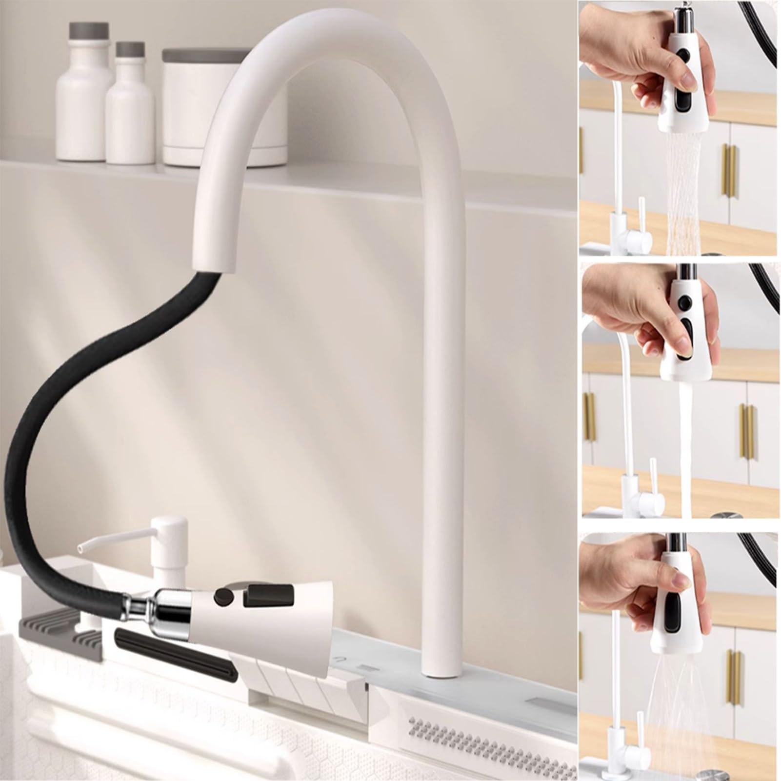 Smart Digital Display Küchenspüle mit herausziehbarem Wasserhahn, Edelstahl, doppelter Wasserauslass, 3 Entladungsmodi für vielseitiges Spülen und einfache Verwendung
