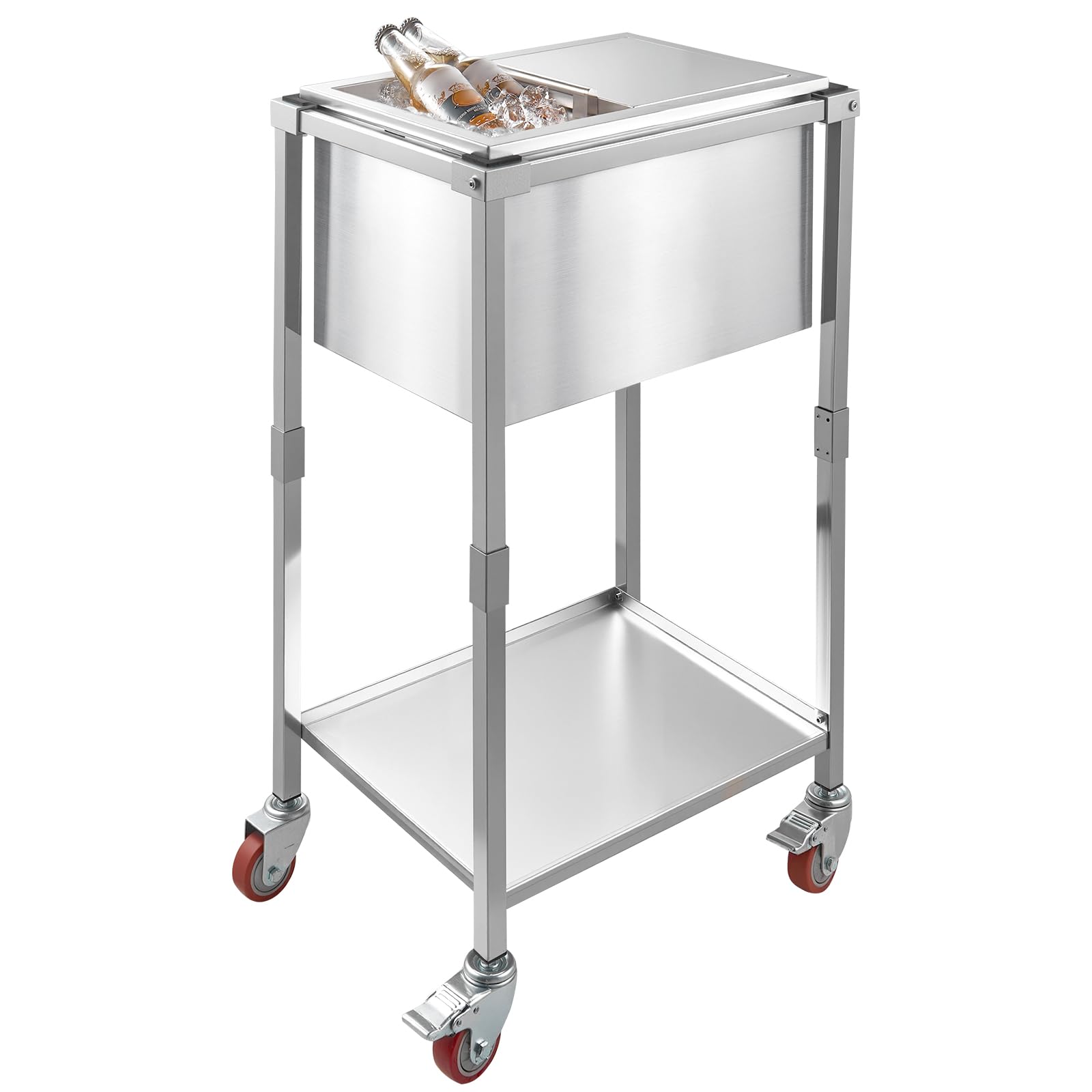 VEVOR Carrello Frigo con Ruote, 510 x 360 x 970 mm, Contenitore per Ghiaccio in Acciaio Inox su Ruote, Carrello Frigo da Esterno da 28 Litri con Ripiano, per Patio, Cortile, Bar per Feste