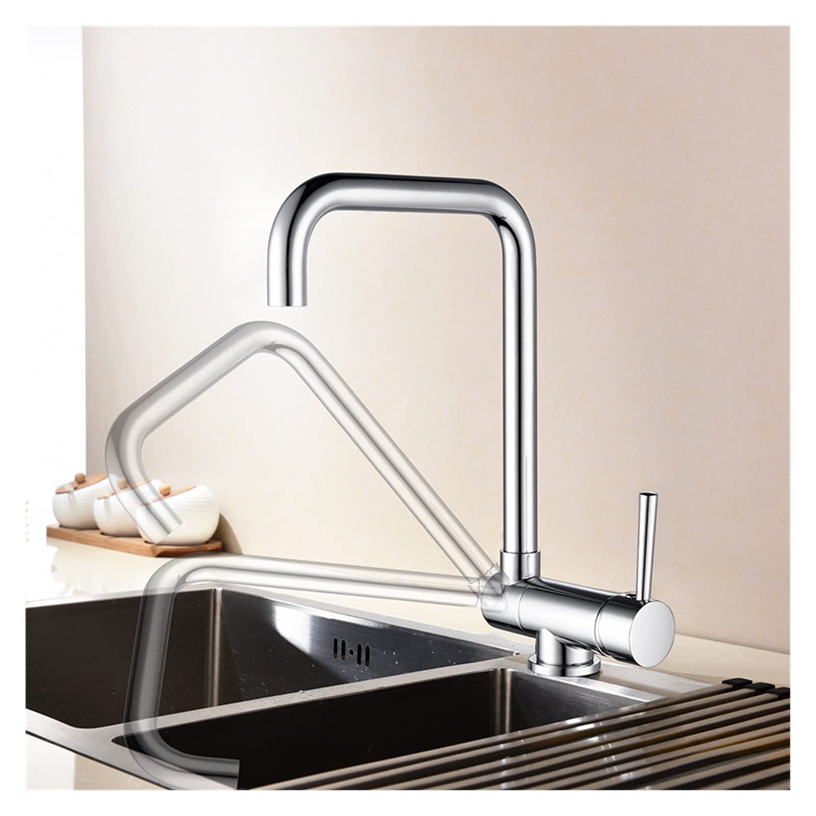 Elastyczny kran Obrotowy, Miedź Hot and Cold Seven-znakowa bateria kuchenna umywalka Składany uniwersalny kran obrotowy(Type A chrome plated)