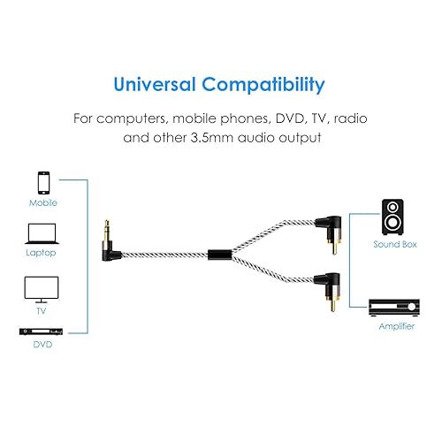 Miniatura 5 de CableCreation Cable RCA en ángulo de 3 pies a 0.138 in, 2RCA macho a 0.138 in macho estéreo y divisor en Y compatible con teléfonos, laptop,