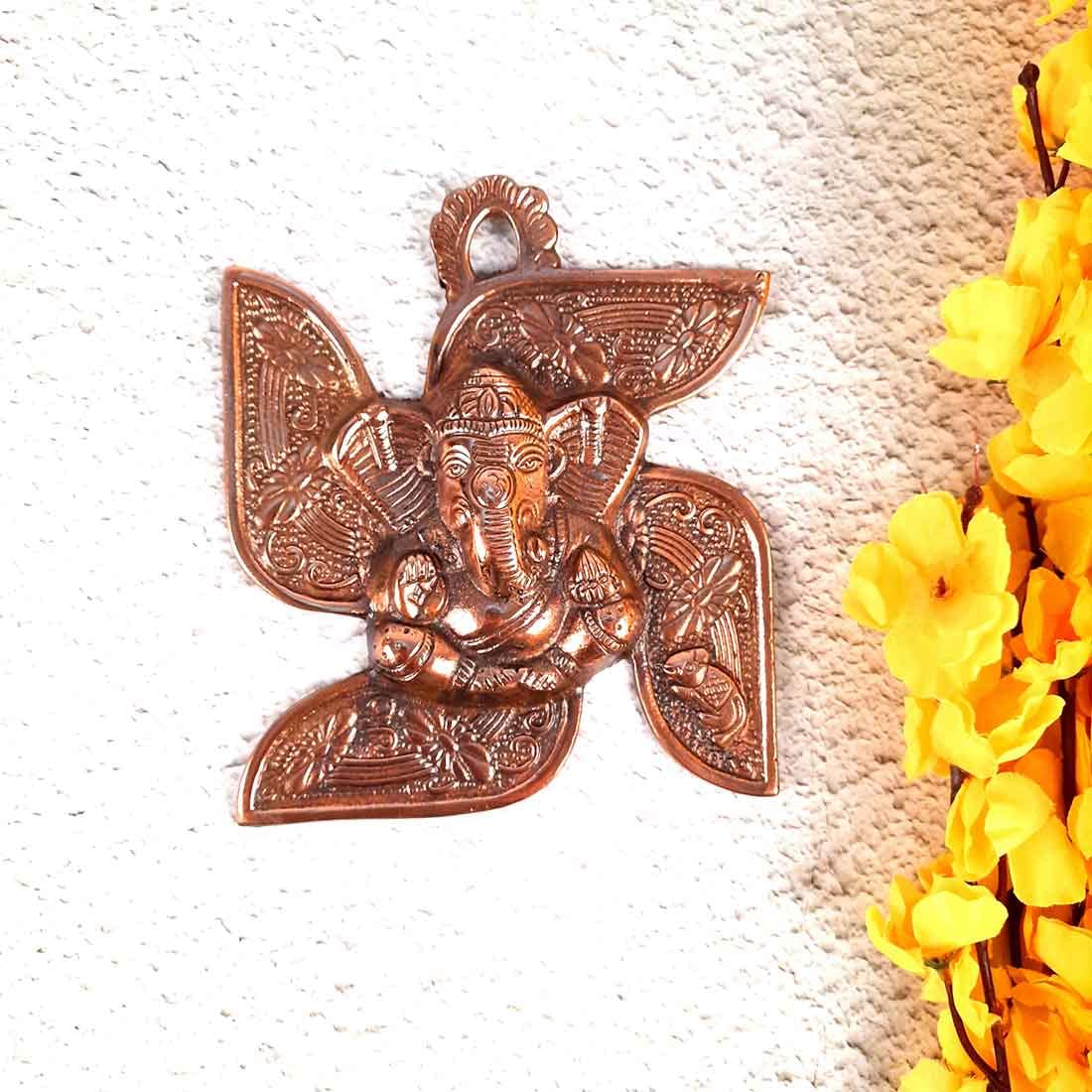 Apka Mart The Online Shop Religious Lord Ganesh on Swastik Wall Hanging, 7 Inch, Bronze