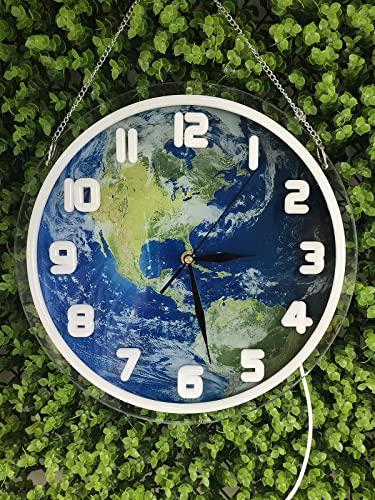 Jomodecor 12 Inch Glowing Neon Light Wall Clock, Silent Non-Ticking Quartz Movement, Battery Operated Decorative Clock For Home Decor Living Room Bedroom Kitchen Office Studio Store - Earth #TOP1