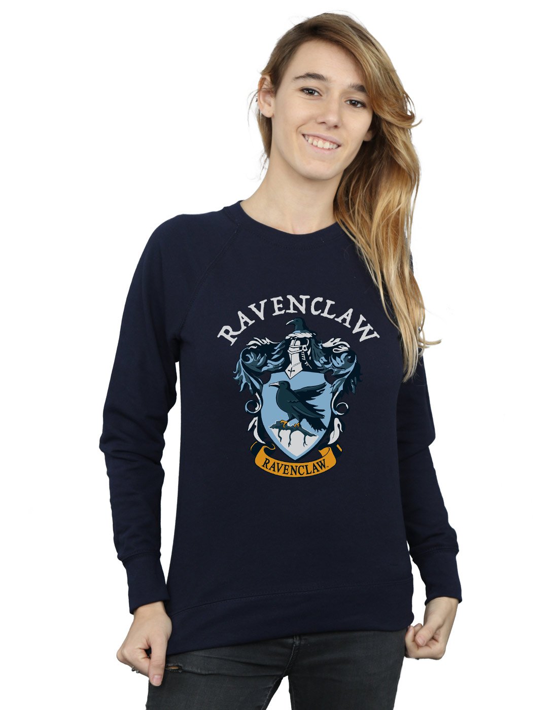 Absolute Cult Women's Navy Blue Harry Potter Ravenclaw Crest Sweatshirt Small