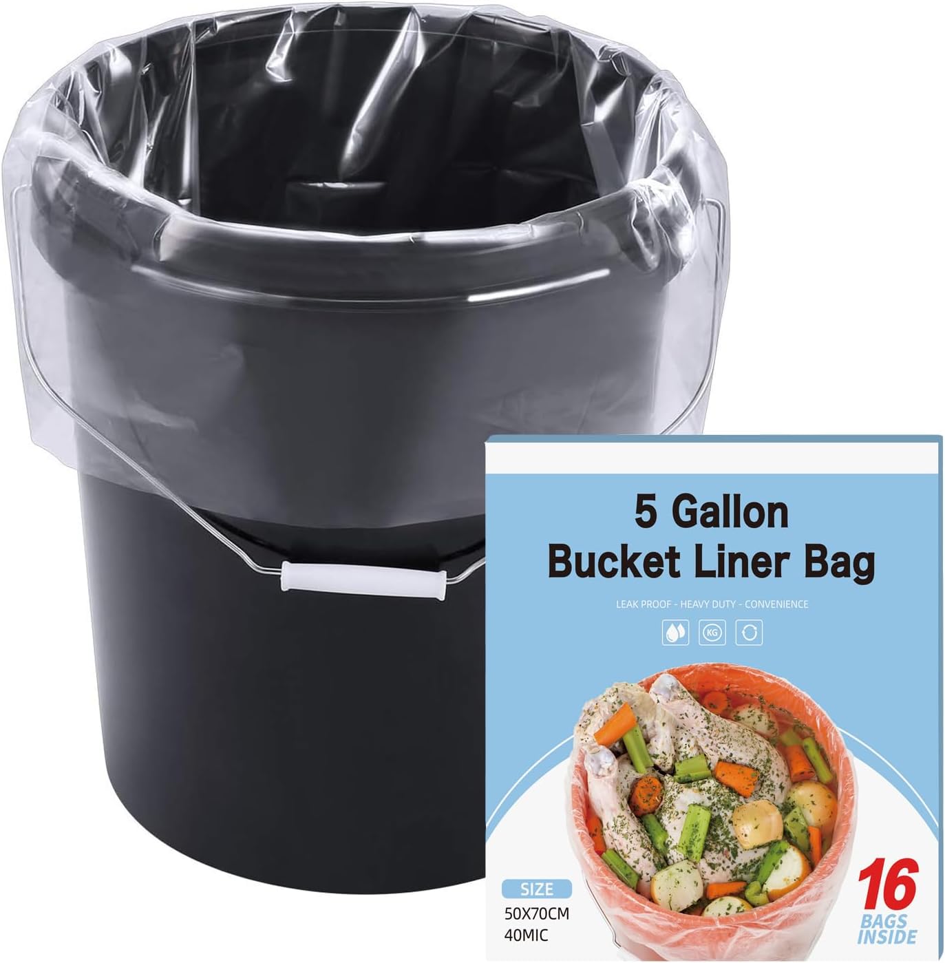 5 Gallon Turkey Brine Bag 16 Pack 20"x28" Bucket Liner Bags for Marinating and Brining Food Grade, BPA Free, Extra Heavy Duty Leak Proof