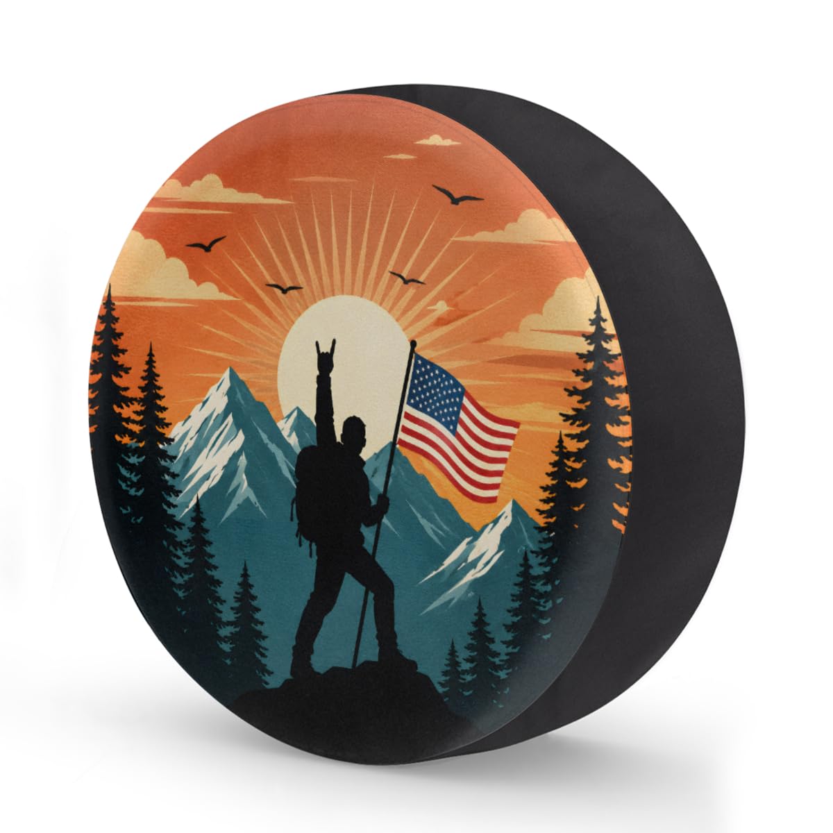 Silhouette American Flag Spare Tire Cover Wheel Covers Protectors Waterproof Dust-Proof Universal Fit Trailer, RV, SUV and Many Vehicle 17 Inch,C-09