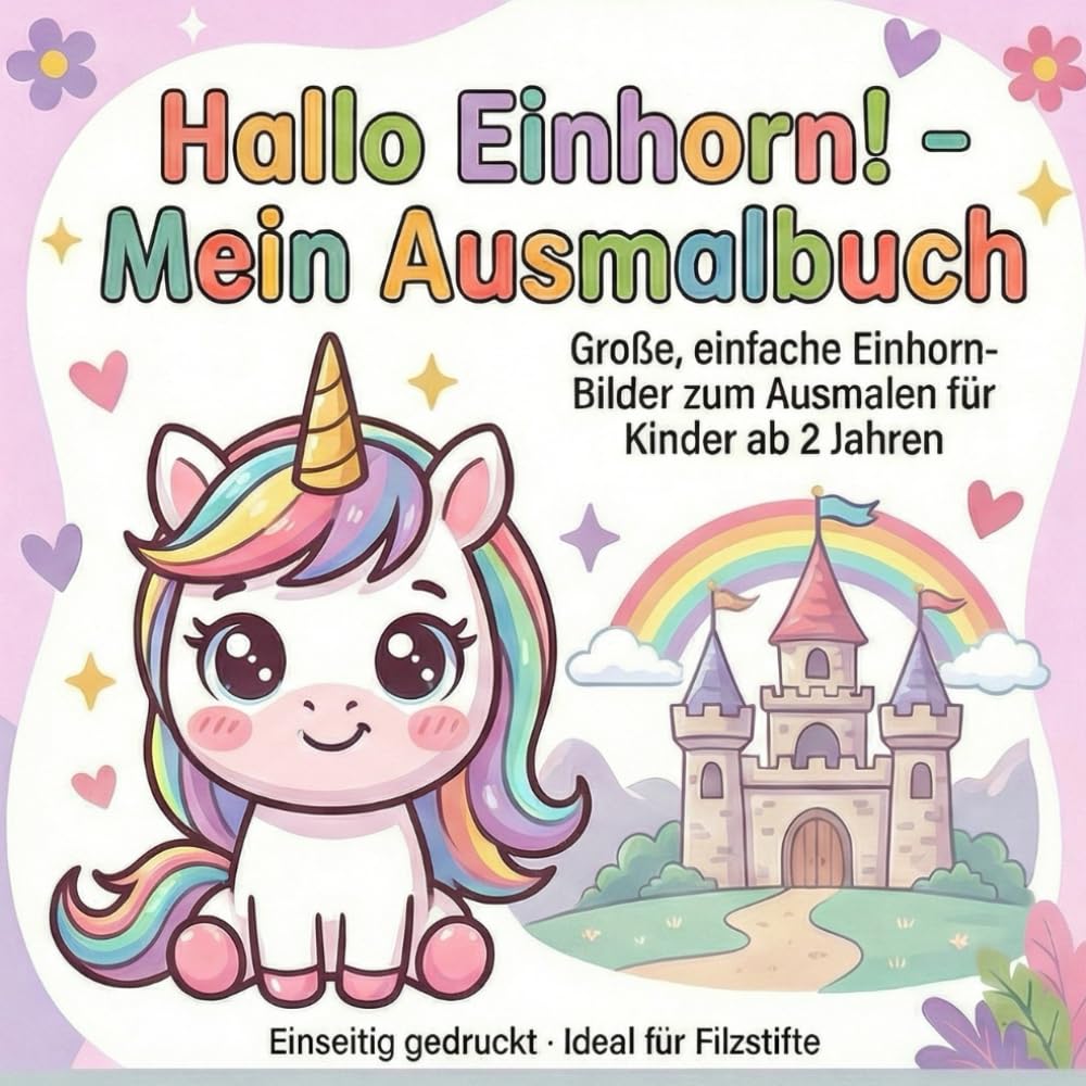 Hallo Einhorn! - Mein Ausmalbuch: Große, einfache Einhorn-Bilder zum Ausmalen für Kinder ab 2 Jahren, Einseitig gedruckt - Ideal für Filzstifte (Hallo Kids - Mein Ausmalbuch: Ausmalbücher für Kinder)