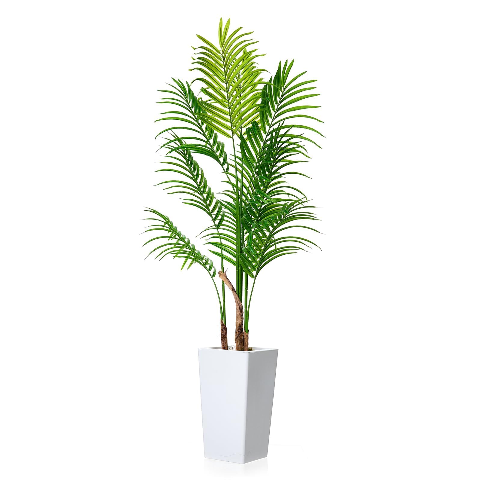 Künstliche Palme 127/132/137/147/152 cm, Kunstpflanze Im Weißen Topf Für Drinnen & Draußen - Deko Für Wohnzimmer, Balkon, Büro