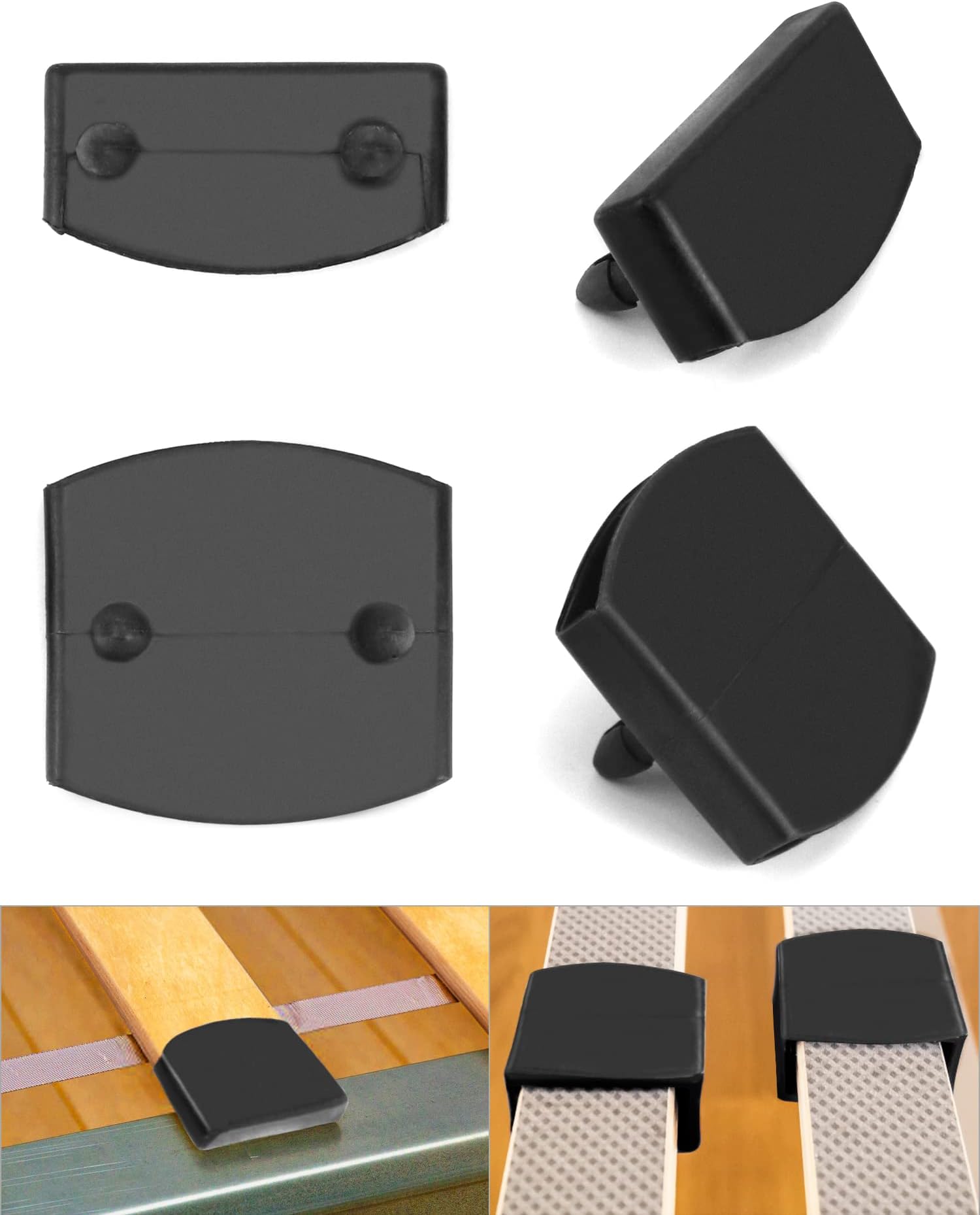 QWORK Pack of 36 Bed Slatted Frame Caps, 24 for Side and 12 for Centre, Plastic Slatted Frame Replacement Parts, Black, 55 mm x 9 mm Inner