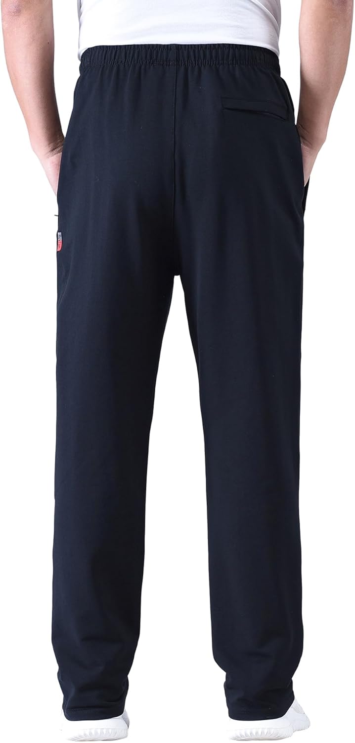 Mens Open Bottom Cotton Sweatpants with Zipper Pockets,Black Navyblue Darkgrey
