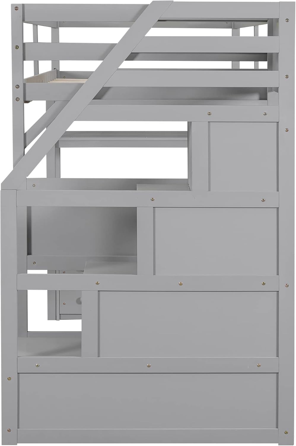 Harper & Bright Designs Twin Size Loft Bed with Stairs and Desk, Solid Wood Loft Bed Frame with Storage Drawers and Bookshelf，for Kids Teens Adults (Gray)