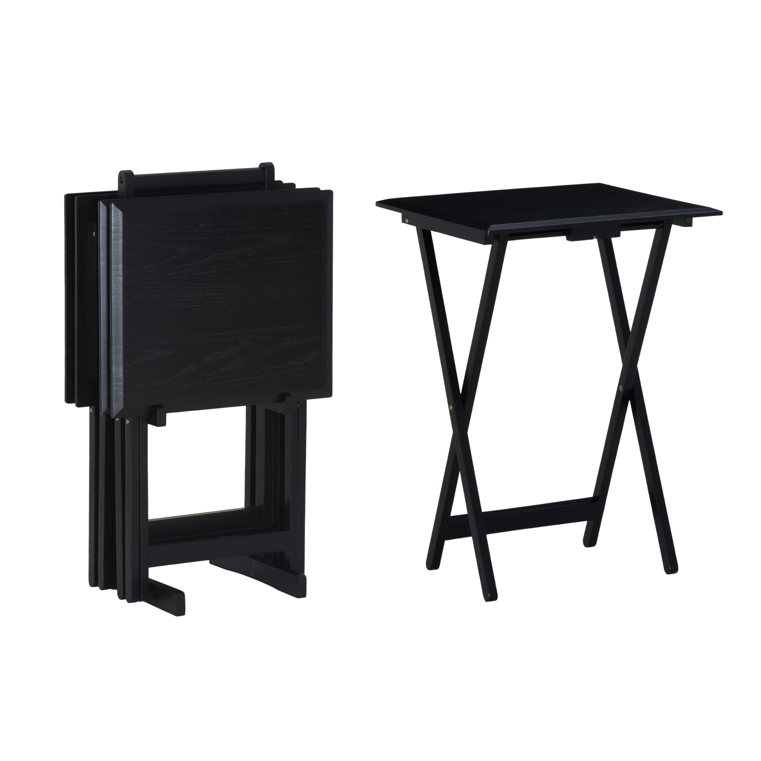 Linon Kearney-Juego de Mesa Plegable de Cinco Piezas con Soporte anidable, Color Negro, Madera de ingeniería, Black
