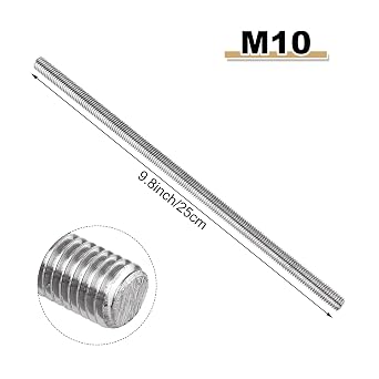 10 Pack M10 x 250mm Fully Threaded Rods, 304 Stainless Steel Threaded Rod, M10-1.5 Threaded Rod Bars Studs, Right Hand Threads, fits for Anchor Bolts, Clamps, Hangers, U-Bolts (2/5 x 10)