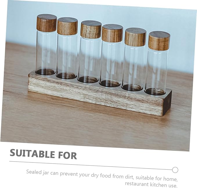 Set de 6 Tubos de Vidrio para Almacenar Café con Base de Madera miniatura 9