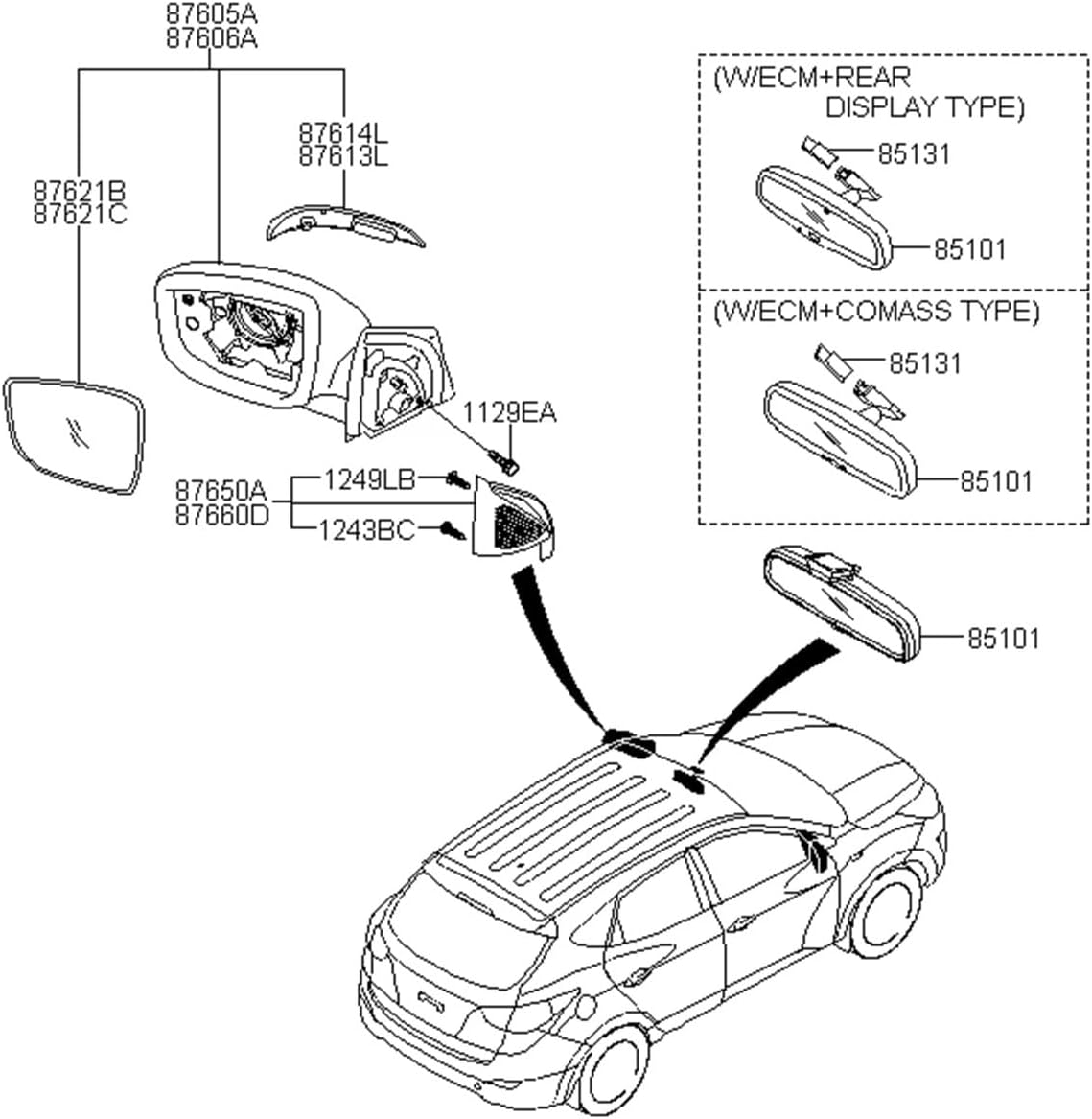 interior rearview mirror, Rearview Mirror, For Sonata 2012-2019, For Ioniq 2017 2018, For IX35 2012-2016 Car Interior Rearview Mirror Car Parts Replacement