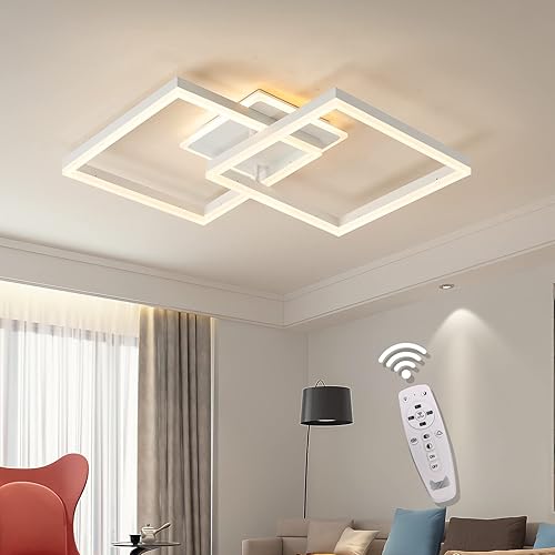 Becailyer Lámpara de techo LED moderna de 71 W, lámpara de techo regulable empotrada con control remoto, lámpara de techo cuadrada de acrílico de