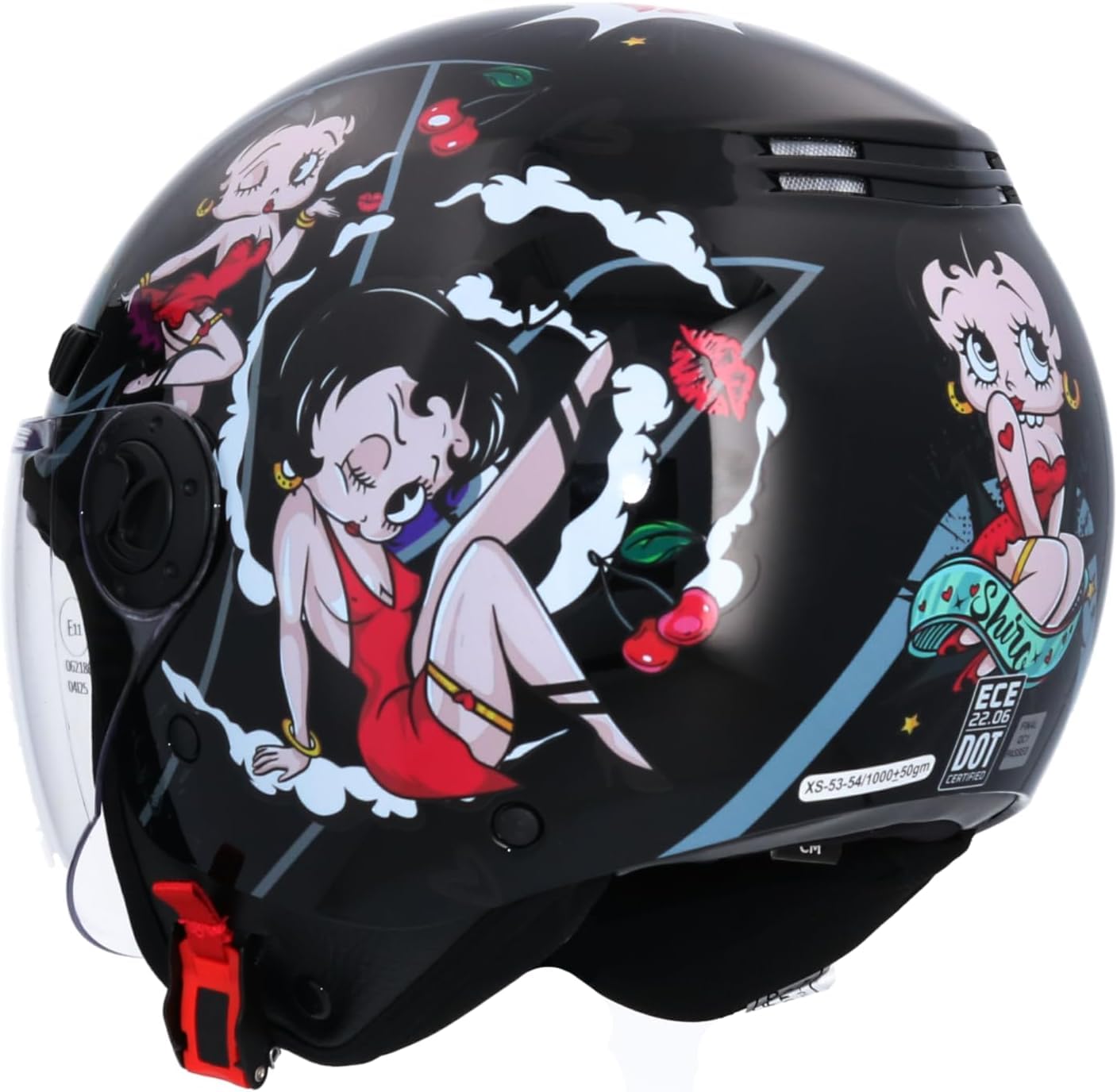 Casco Moto Jet ECE Omologato La Betty Nero Taglia XS (53/54) Casco Uomo Donna