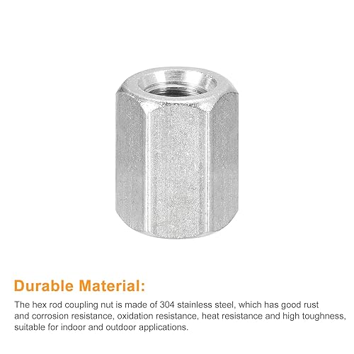 Miniatura 4 de uxcell Tuercas de acoplamiento M12 x 1.75 pulgadas de paso de 0.984 in de longitud, 2 tuercas de acoplamiento de varilla hexagonal métrica de acero